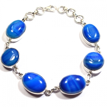 Solid sterling silver blue chalcedony bracelet