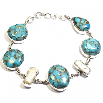 925 Silver blue copper turquoise bracelet