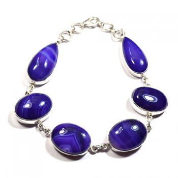 Solid sterling silver purple chalcedony bracelet