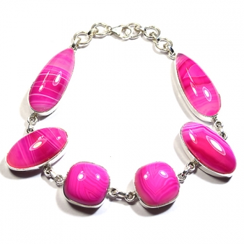 Solid sterling silver pink chalcedony bracelet