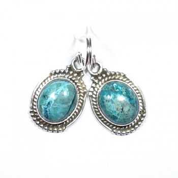 Blue azurite pure sterling silver oval stone drop earrings 