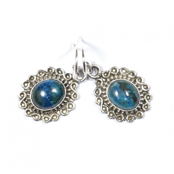 Pure silver ethnic Indian design blue stone drop earrings 