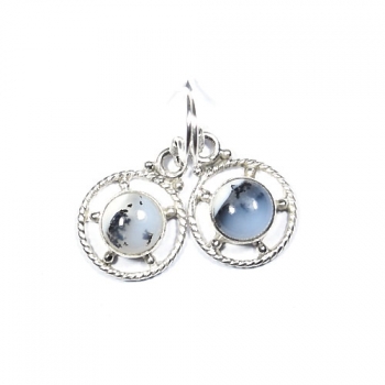 Round stone pristine sterling silver scenic dendrite agate drop earrings for women 