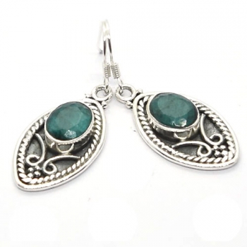 925 sterling silver oxidized finish emerald quartz vintage styles earrings