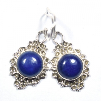 Blue Lapis lazuli round stone sterling silver drop earrings for women