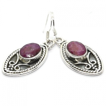 925 sterling silver oxidized finish red stone vintage styles earrings