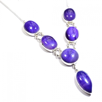 Solid sterling silver purple chalcedony bracelet