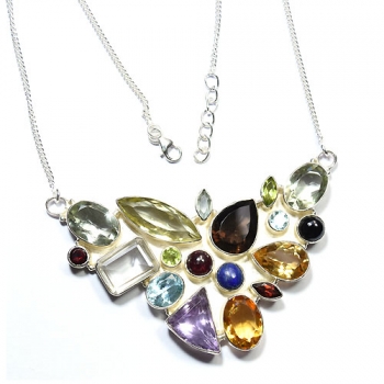 Stunning design 925 sterling silver multi colro gemstone necklace