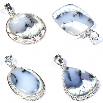 45 - 55 mm long pure sterling silver scenic dendrite agate gemstone pendant