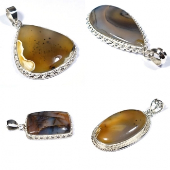 50 mm long pure silver natural montana agate gemstone pendants for women