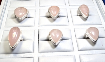 Pink rose quartz 925 silver ring