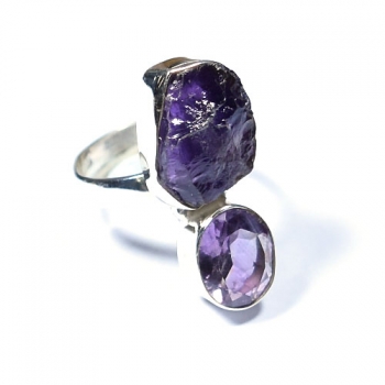 925 sterling silver purple amethyst raw stone two stone ring