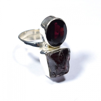 925 sterling silver red garnet raw stone two stone ring