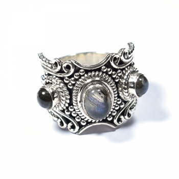 Antique design oxidized finish 925 sterling silver blue fire labradorite ring
