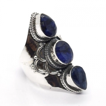 Three stone top design blue stone 925 sterling silver designer ring for women 