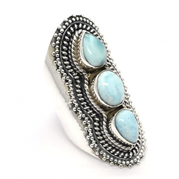 45 mm long Sea blue stone 925 sterling silver boho chic style finger ring