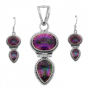 925 sterling silver mystic topaz pendant and earrings set