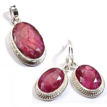 Pure silver red quartz jewelry set
