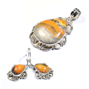 Indian silver pendant and earrings jewelry set