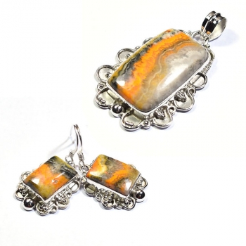 Bumble bee jasper pendant and earrings set