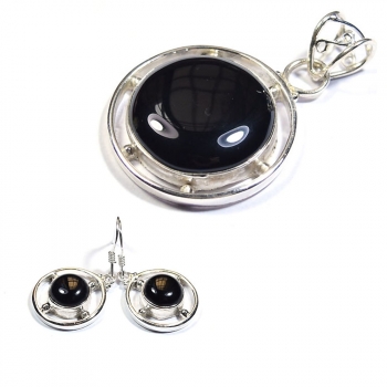 Genuine gemstone pendant and earrings set