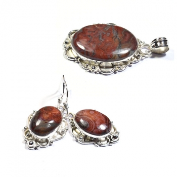 Pure silver crazy lace agate jewelry set