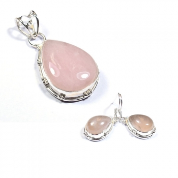 Pure silver pink rose quartz jewelry set