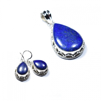 925 sterling silver blue lapis lazuli pendant and earrings set