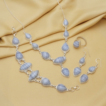 Positive energy blue lace agate Indian jewellery set