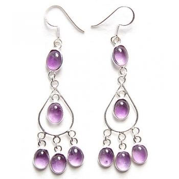 Ethnic Indian design pure silver handcrafted purple amethyst bezel earrings
