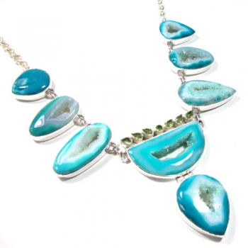 Silver agate druzy chunky necklace