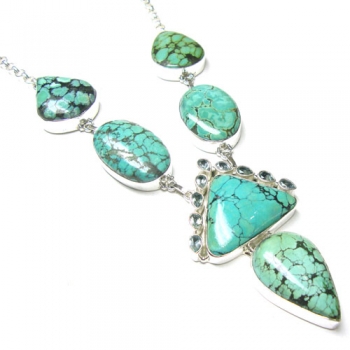Pure silver statement turquoise necklace