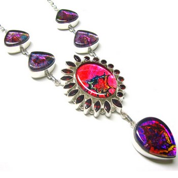 Pure sterling silver dichroic glass necklace