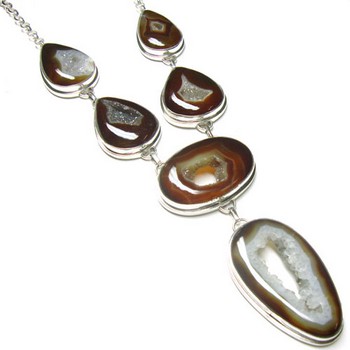 Solid silver agate druzy chunky necklace