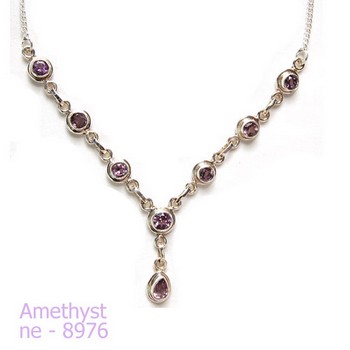 Elegant bezel set purple amethyst necklace