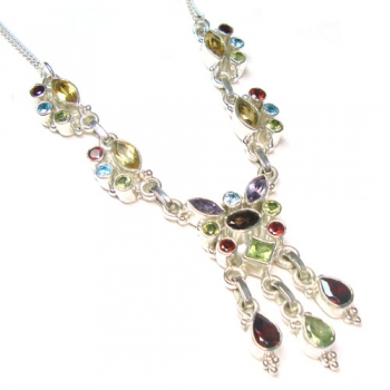 Pure silver multicolor stone necklace