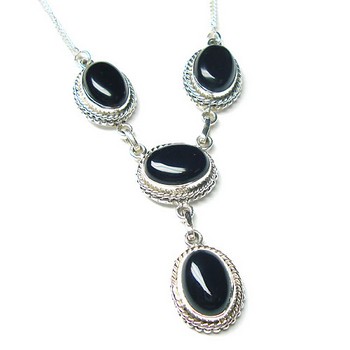 Pure silver black onyx necklace