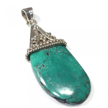 Tibet turquoise ornate design pure silver handmade pendant jewellery