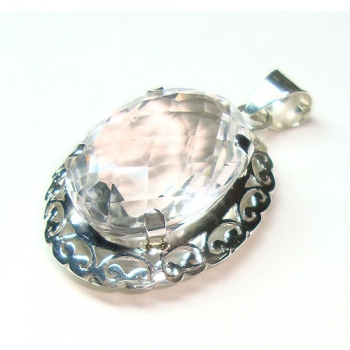 Splendid crystal intricately handcrafted pure silver pendant 
