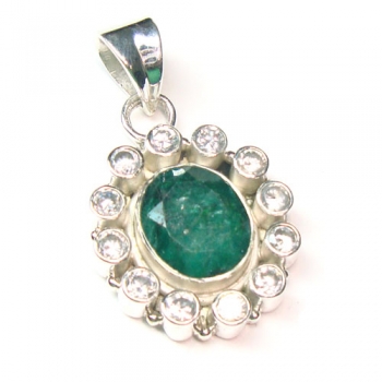 Emerald quartz sterling silver white cz gemstone pendant