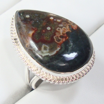 925 sterling silver split band twist wire ocean jasper gemstone ring