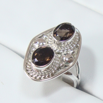 925 sterling silver handcrafted top design smoky quartz ring