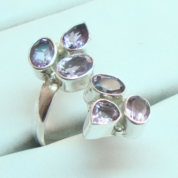 Pure silver purple amethyst adjustable ring
