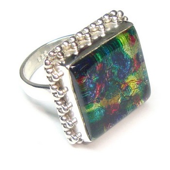 Pretty style handmade sterling 925 silver dichroic glass ring