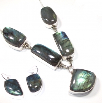 925 sterling silver natural labradorite necklace and earrings set