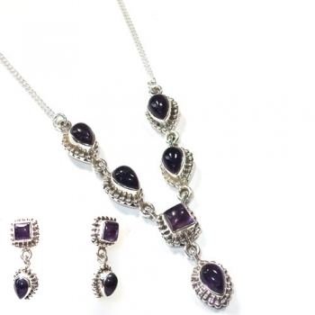 925 silver purple amethyst necklace set