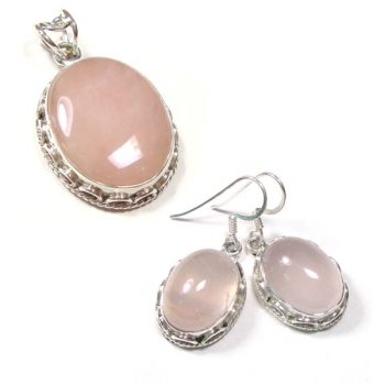 Pink rose quartz silver jewelry sets