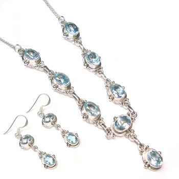 925 silver blue topaz necklace and earrings set
