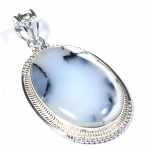 45 - 55 mm long pure sterling silver scenic dendrite agate gemstone pendant