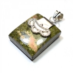Handmade 925 sterling silver peach unakite gemstone fashion pendant jewellery